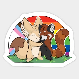 Rainbow Progress Flag - Fennec Fox + Red Panda Hug Sticker